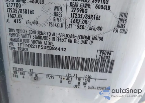 2003 Ford F-250 Lariat/Xl/Xlt from USA, damaged, VIN 1FTNX21P53EB86442